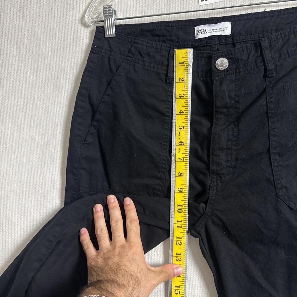 Zara Women's Size 8 Black No Stretch Relaxed Straight Leg Cargo Pants - Picture 11 of 11